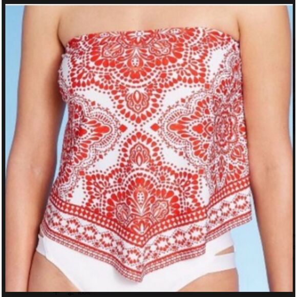 390 Kona Sol Red & White Bandana Print Handkerchief Tankini Strapless Swim Top - Picture 1 of 1